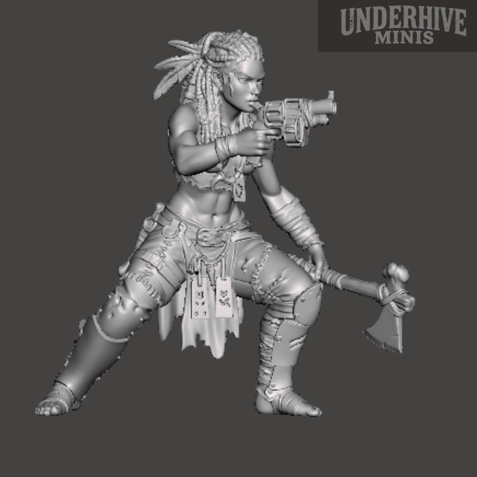 Female Ratskin Brave (pistol and axe) – Underhive Minis